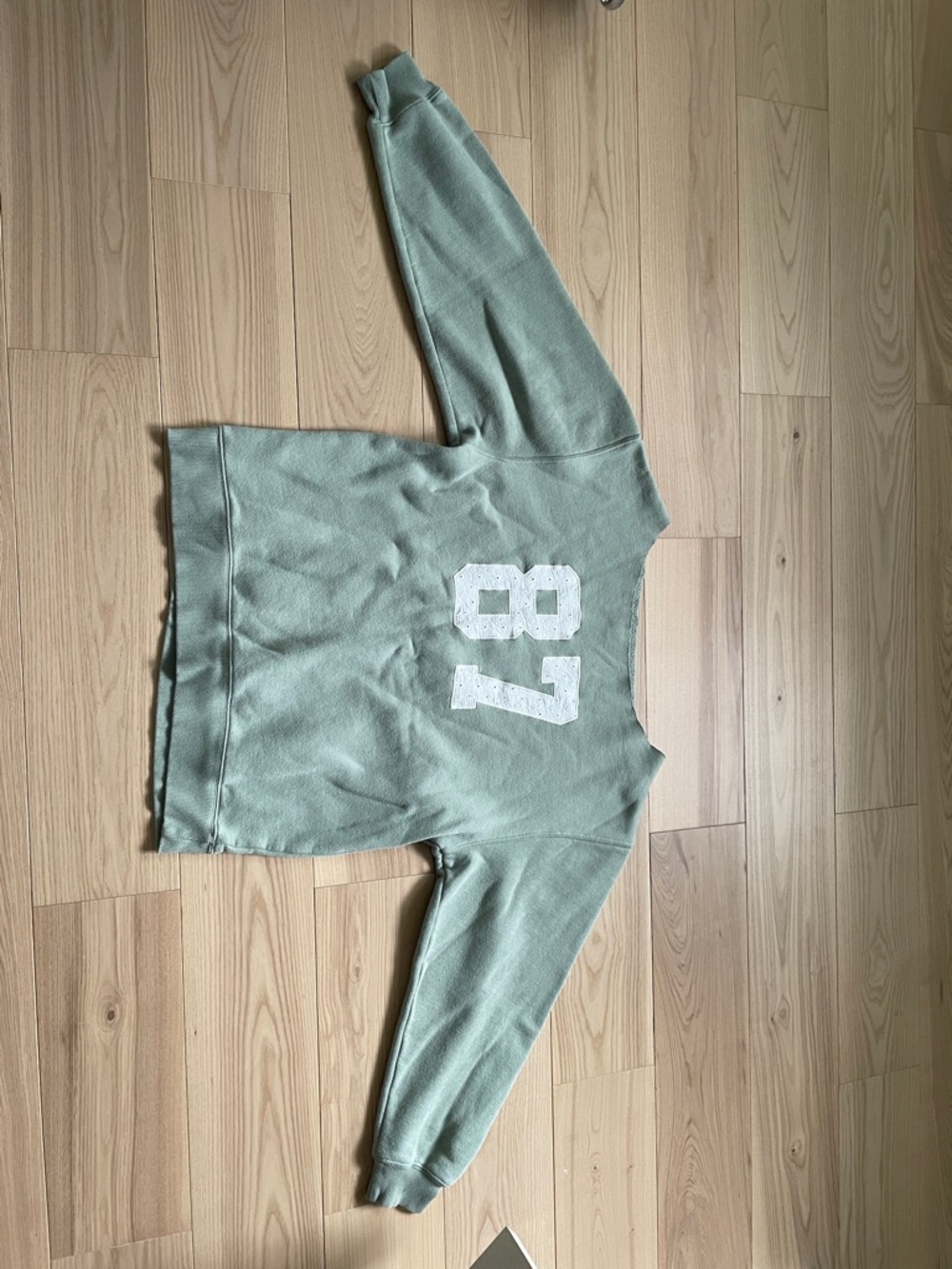 Women's Vintage-Style Sage Green Sweater with '87' Graphic